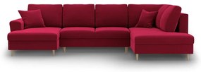 Червен кадифен разтегателен ъглов диван с място за съхранение (десен ъгъл/U форма) Kyoto – Cosmopolitan Design