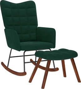 4016845 vidaXL Люлеещ се стол с табуретка, тъмнозелен кадифе
