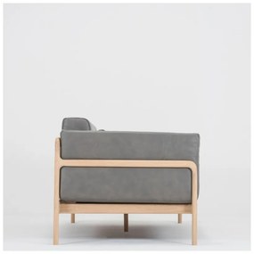 Тъмно сив диван от биволска кожа с масивна дъбова конструкция , 180 см Fawn - Gazzda