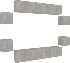3114217 vidaXL Комплект ТВ шкафове от 8 части, бетонно сив, инженерно дърво
