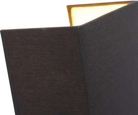 Модерна стенна лампа черна и златна с текстилен абажур - Vete