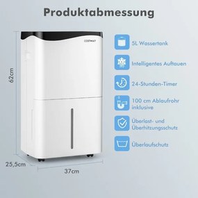 Електрически влагоуловител за помещения 25L/24h, подходящ за площ до 60m²