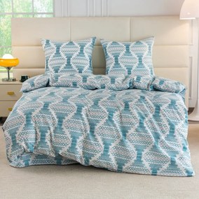 Бяло спално бельо от синтетичен памук с бохо шарка в тюркоазено-сини тонове Ширина: 160 см | Дължина: 200 см