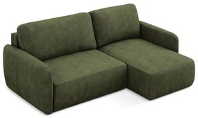 Зелен шенилов разтегателен ъглов диван с място за съхранение (десен ъгъл) Lilo – Makamii