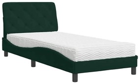 3208631 vidaXL Легло с матрак, тъмнозелено, 90x190 см, кадифе