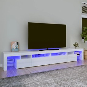 3152822 vidaXL ТВ шкаф с LED осветление, бял гланц, 260x36,5x40 см