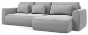 Светлосив кадифен разтегателен ъглов диван с място за съхранение (десен ъгъл) Kapua – Makamii