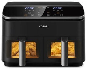 Двоен фритюрник с горещ въздух Cosori Dual Basket CAF-R901-AEU, 1750 W, 8.5 л, 8 програми, Таймер, Touch screen, Черен