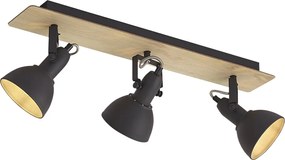 Таванен прожектор черен с дърво 3 светлини въртящи се и накланящи се - Jakub