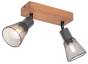 Индустриален прожектор черен с дърво 2-светлина - Kristina