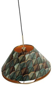 Модерен висящa лампa бронз с двоен кадифен абажур с дизайн на листа и бежов цвят - Combi 1