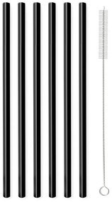 Комплект от 6 черни стъклени сламки за пиене с дължина 20 cm - Vialli Design