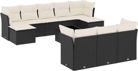 3250175 vidaXL Градински комплект диван с възглавници 11 части черен полиратан
