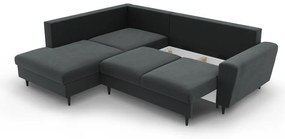 Тъмносив кадифен разтегателен ъглов диван с място за съхранение (ляв ъгъл/L форма) Kyoto – Cosmopolitan Design