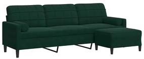 3278279 vidaXL 3-местен диван с табуретка, тъмнозелен, 210 см, кадифе