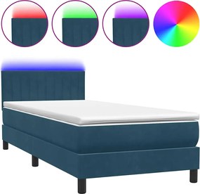 3317101 vidaXL Боксспринг легло с матрак и LED, тъмносиньо, 80x220 cm, кадифе