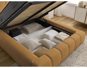 Двойно тапицирано легло с място за съхранение с включена подматрачна рамка в цвят горчица 140x190 cm Denali – Bobochic Paris