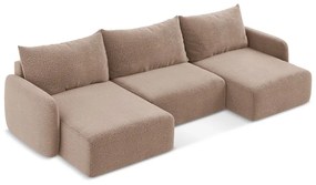 Светлокафяв разтегателен ъглов диван с място за съхранение Kalena – Makamii