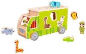 Classic world - Дървено камионче - сортер с животни - зелен
