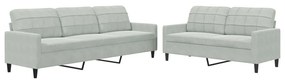 3278471 vidaXL Комплект дивани от 2 части с възглавници, светлосив, кадифе