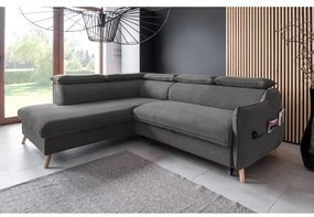 Тъмносив ъглов разтегателен диван от кадифе (ляв ъгъл) Sweet Harmony - Miuform