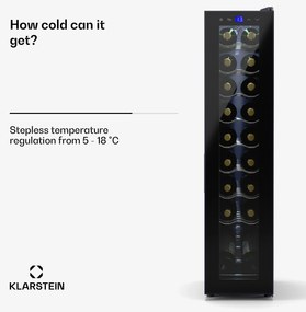 Klarstein Shiraz 18 Slim Uno, охладител за вино, 18 бутилки, 5 - 18 °C, сензорно управление