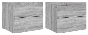 836823 vidaXL Нощни шкафчета за стена с LED осветление, 2 бр, сив сонома