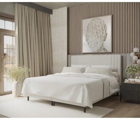 Бежово тапицирано двойно легло с място за съхранение 140x200 cm Musca – Maison de Rêve