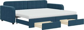 3197000 vidaXL Канапе с изтеглящо легло и чекмеджета синьо 90x200 см кадифе