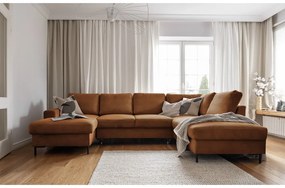 Оранжево-кафяв разтегателен ъглов диван от рипсено кадифе (десен ъгъл) Lofty Lilly – Miuform