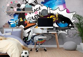 Самозалепващ тапет – Графити око на сив фон