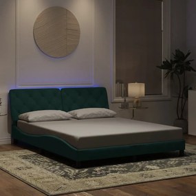 3213864 vidaXL Рамка за легло с LED осветление без матрак тъмнозелена 160x200 см кадифе