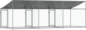 Кучешка клетка с покрив и врати сив 6x2x2 м поцинкована стомана