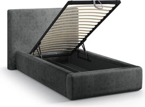 Тъмносиво единично легло 90x200 cm тапицирано с място за съхранение с включена подматрачна рамка Amy – Micadoni