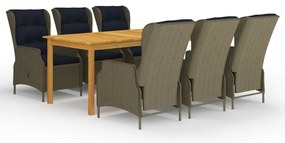 3067934 vidaXL Градински трапезен комплект, 7 части, кафяв