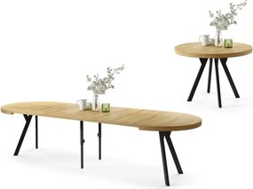 ЕКСПАНСО Американски дъб/черни крака - ГОЛЯМА КРЪГЛА МАСА Ø110 РАЗТЕГАТЕЛНА ДО 310 cm С КРАКА Y ЛОФТ/ИНДУСТРИАЛНА