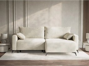 Кремав шенилов сгъваем/с място за съхранение ъглов диван (десен ъгъл) Leon – Maison de Rêve