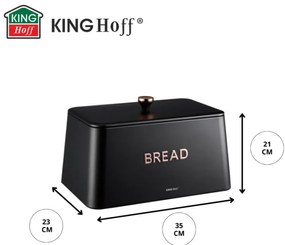Кутия за хляб Kinghoff KH 1949, 35 см, Метално тяло, Бамбуков капак, Черен