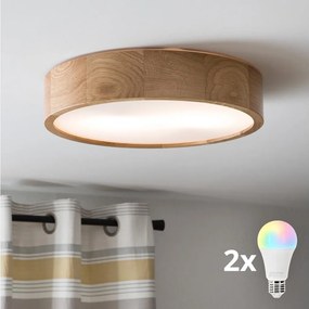 Brilagi - LED RGBW димируема таванна лампа CARVALHO 2xE27/15W/230V Wi-Fi дъб Ø 37,5 см