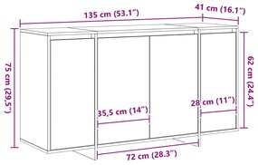Sonata H Сив страничен шкаф Сив сонома Инженерна дървесина 135 x 41 x 75 см