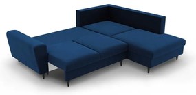 Син кадифен разтегателен ъглов диван с място за съхранение (десен ъгъл/L форма) Kyoto – Cosmopolitan Design