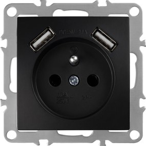 Единичен контакт със заземяване + 2x USB-A OSTE JNH003-G Black
