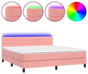 3134476 vidaXL Боксспринг легло с матрак и LED, розово, 160x200 см, кадифе