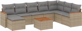 3226255 vidaXL Градински диван с възглавници 9 части бежов микс полиратан
