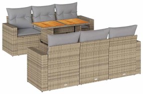 3326999 vidaXL Градински диван с възглавници, 7 части, бежов полиратан