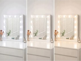 Бяла козметична тоалетка със LED огледало, табуретка и чекмеджета