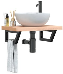 3302363 vidaXL Стенен рафт за мивка, стомана и масивно дърво бук