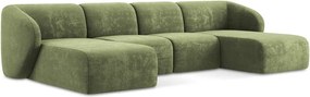 Зелен шенилов ъглов диван (U форма) Lani – Makamii