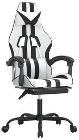 3143840 vidaXL Гейминг стол с опора за крака, бяло и черно, изкуствена кожа