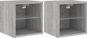 836984 vidaXL Стенни ТВ шкафове с LED лампи, 2 бр, сив сонома, 30x28,5x30 см